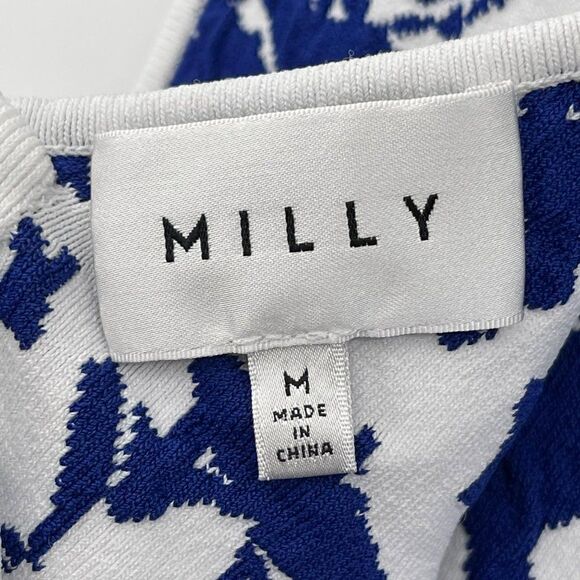 Milly Blue Midnight Floral Flare Dress Sleeveless Stretchy Mini Medium - Picture 8 of 11